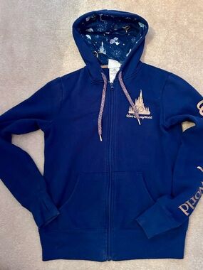 Disney Navy Hooded Zip Sweatshirt with Gold Castle Accent